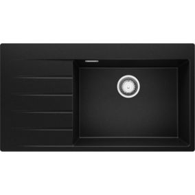 Evier Cuisine en Granit Noir Metallic 90x50cm, Lavabo 1 bac + Kit de Vidage, Evier a Encastrer au meuble 60cm, de Primagran