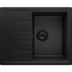 Evier Cuisine en Granit Tout Noir 62x50cm, Lavabo 1 bac + Kit de Vidage, Evier a Encastrer au meuble 40cm, Milan de Primagran