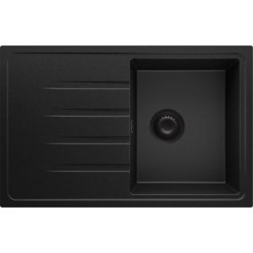 Evier Cuisine en Granit Tout Noir 78x50cm, Lavabo 1 bac + Kit de Vidage, Evier a Encastrer au meuble 45cm, Milan de Primagran