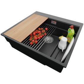 Evier Cuisine Graphite 58x53cm, 1 bac + Kit de Vidage + Accessoires, Evier a Encastrer au meuble 60cm, Oslo Max de Primagran