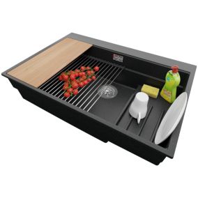 Evier Cuisine Graphite 78x53cm, 1 bac + Kit de Vidage + Accessoires, Evier a Encastrer au meuble 80cm, Oslo Max de Primagran