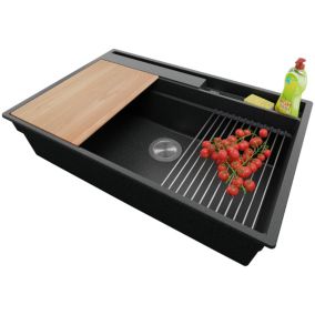 Evier Cuisine Graphite 78x53cm, 1 bac + Kit de Vidage + Accessoires, Evier a Encastrer au meuble 80cm, Oslo Pocket de Primagran