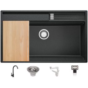 Evier Cuisine Graphite 88x53cm + Kit de Vidage + Robinet + Accessoires, Evier au meuble 90cm  Oslo Pocket de Primagran