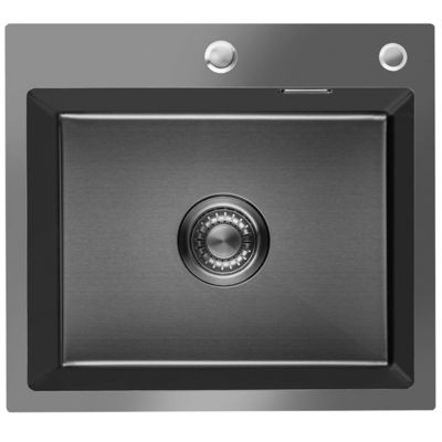 Evier Cuisine LOMAZOO Amy 40 cm Inox avec distributeur de savon Anthracite