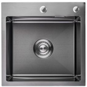 Evier Cuisine LOMAZOO Amy 40 cm Inox avec distributeur de savon Anthracite