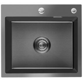 Evier Cuisine LOMAZOO Crystal 50 cm Inox avec distributeur de savon Anthracite