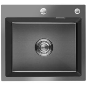 Evier Cuisine LOMAZOO Fallon 45 cm Inoxavec distributeur de savon Anthracite