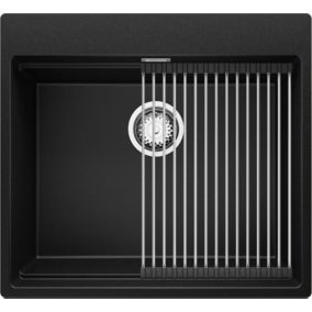 Evier Cuisine Noir 58x53cm, 1 bac + Kit de Vidage + Accessorie, Evier a Encastrer au meuble 60cm, Oslo Max de Primagran