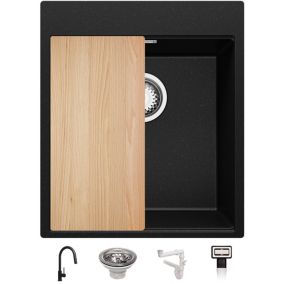 Evier Cuisine Noir Metallic 43x50cm + Kit de Vidage + Robinet + Accessoires, Evier au meuble 45cm  Oslo Top de Primagran