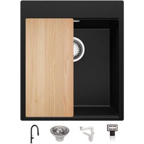 Evier Cuisine Noir Metallic 43x50cm + Kit de Vidage + Robinet + Accessoires, Evier au meuble 45cm  Oslo Top de Primagran