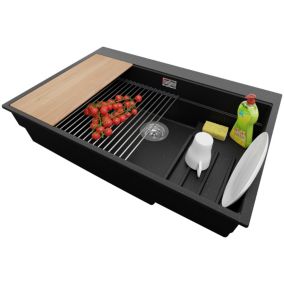 Evier Cuisine Noir Metallic 78x53cm, 1 bac + Kit de Vidage + Accessoires, Evier au meuble 80cm, Oslo Max de Primagran