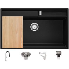 Evier Cuisine Noir Metallic 88x53cm + Kit de Vidage + Robinet + Accessoires, Evier au meuble 90cm  Oslo Pocket de Primagran