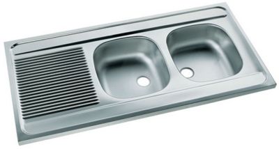 évier en acier inox AISI 304 dim.2400X700 2 cuves 2 égouttoirs
