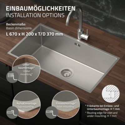 Evier de cuisine en acier inoxydable à encastrer argenté avec vidage 70x40 cm