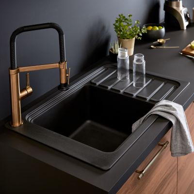 Évier de cuisine en granit noir 1 bac à encastrer GoodHome Romesco + égouttoir