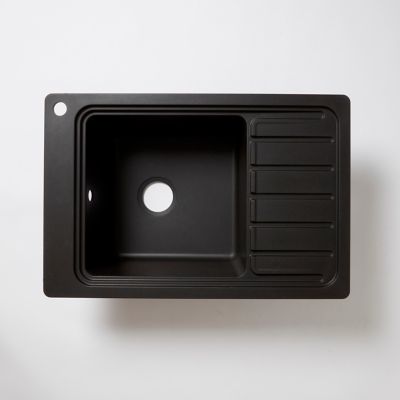 Évier de cuisine en granit noir 1 bac à encastrer GoodHome Romesco + égouttoir