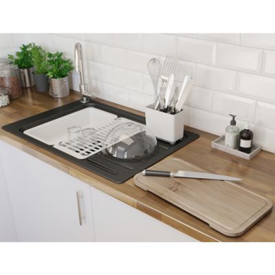 Évier de cuisine en granit noir 1 bac à encastrer GoodHome Romesco + égouttoir