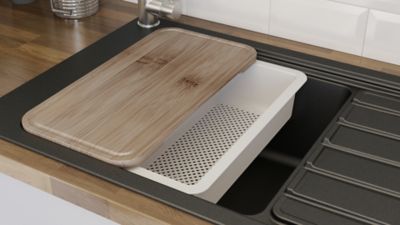 Évier de cuisine en granit noir 1 bac à encastrer GoodHome Romesco + égouttoir