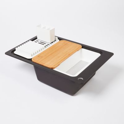 Évier de cuisine en granit noir 1 bac à encastrer GoodHome Romesco + égouttoir