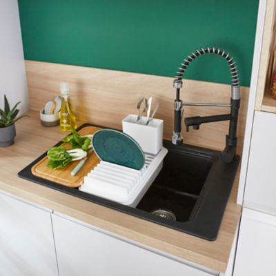 Évier de cuisine en granit noir 1 bac à encastrer GoodHome Romesco + égouttoir