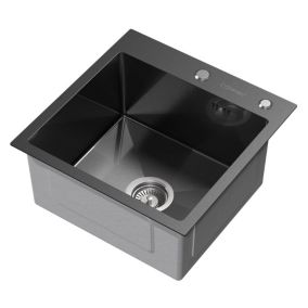 Evier de cuisine à encastrer anthracite 45x45 cm avec 2 trous vidage+trop plein