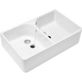 Evier double cuve blanc VILEROY ET BOCH O Novo 220 x 795 x 550 mm avec trop-plein