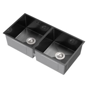 Evier double inox cuisine bac à encastrer anthracite vidage trop-plein 81,5x40cm