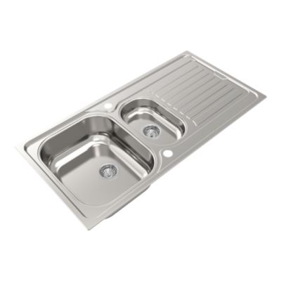 Évier en acier inoxydable 1,5 bac avec égouttoir, L.100 x P.50 cm, Jabiri