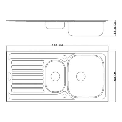 Évier en acier inoxydable 1,5 bac avec égouttoir, L.100 x P.50 cm, Jabiri