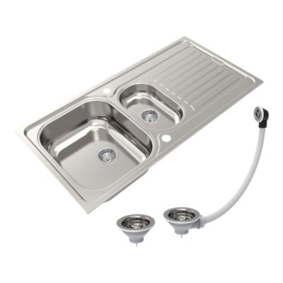 Évier en acier inoxydable 1,5 bac avec égouttoir, L.100 x P.50 cm, Jabiri