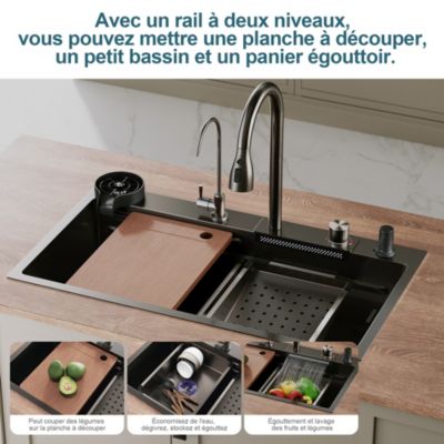 Évier de cuisine 1 cuve et 1 égouttoir en acier inoxydable Jabiri