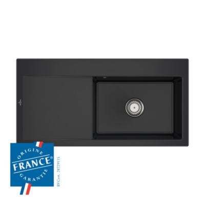 Évier en céramique 1 cuve à droite à encastrer Villeroy & Boch Subway Style noir mat