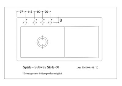Évier en céramique 1 cuve à gauche à encastrer Villeroy & Boch Subway Style anthracite mat