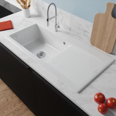 Évier en céramique 1 cuve à gauche à encastrer Villeroy & Boch Subway Style blanc brillant