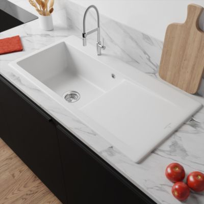 Évier en céramique 1 cuve à gauche à encastrer Villeroy & Boch Subway Style blanc mat