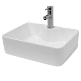 Evier en ceramique vasque a poser carré moderne pour salle de bain 480 x 380 mm