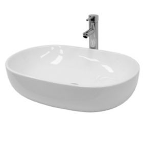 Evier en ceramique vasque a poser ovale moderne pour salle de bain 600 x 420 mm