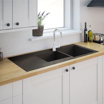 Évier en résine noire mate 2 bacs à encastrer Ising