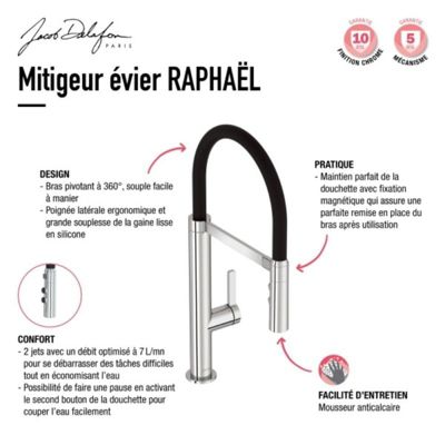 Evier à encastrer 1 bac et demi JACOB DELAFON Gaspard + robinet cuisine Raphaël