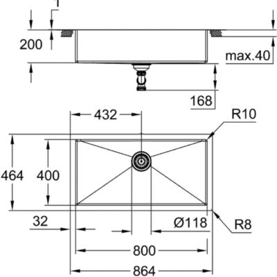 Evier à encastrer 1 bac GROHE K700 acier inoxydable Quickfix XXL