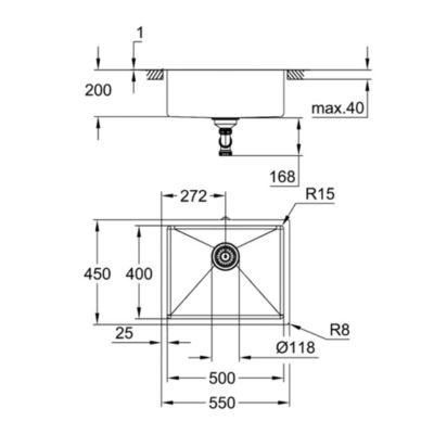 Evier à encastrer 1 bac GROHE K700U acier inoxydable Quickfix