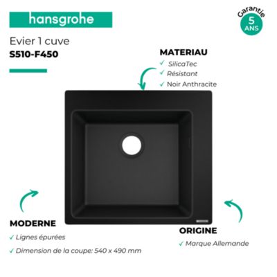 Evier à encastrer 1 bac HANSGROHE S51 450 sans vidage noir graphite