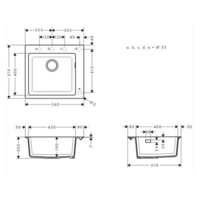 Evier à encastrer 1 bac HANSGROHE S51 450 sans vidage noir graphite