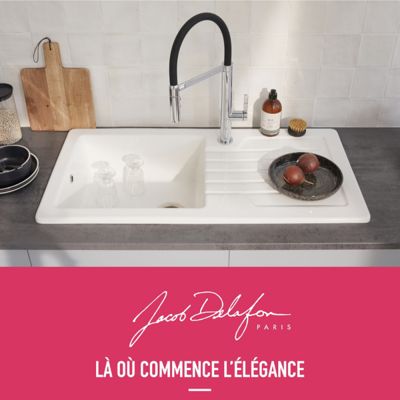 Evier à encastrer 1 bac JACOB DELAFON Gaspard avec système de vidage