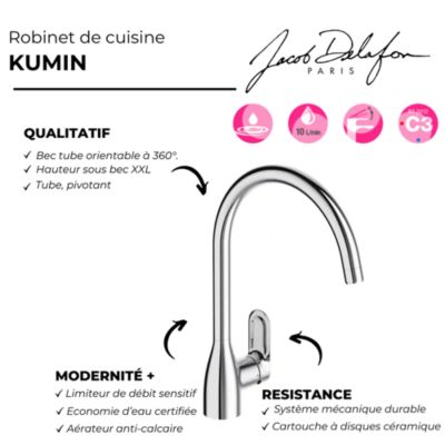 Evier à encastrer 1 bac JACOB DELAFON Gaspard + robinet cuisine Kumin