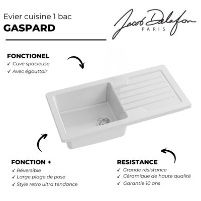 Evier à encastrer 1 bac JACOB DELAFON Gaspard + robinet cuisine Louise