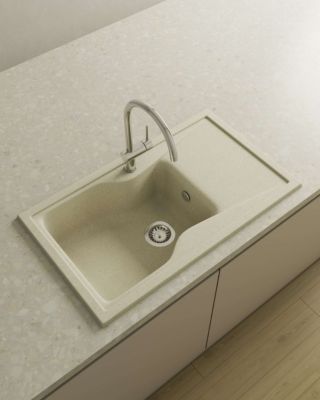 Evier à encastrer POALGI - City 331 - Granit - Beige Pumice - 86 cm - 1 bac et 1 égouttoir