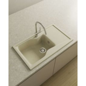 Evier à encastrer POALGI - City 331 - Granit - Beige Pumice - 86 cm - 1 bac et 1 égouttoir