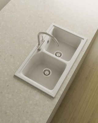 Evier à encastrer POALGI - City 332 - Granit - Blanc Snow - 86 cm - 2 bacs