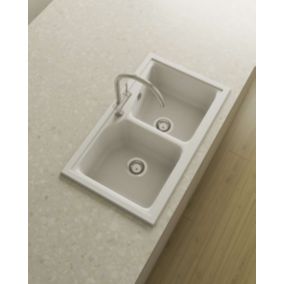 Evier à encastrer POALGI - City 332 - Granit - Blanc Snow - 86 cm - 2 bacs